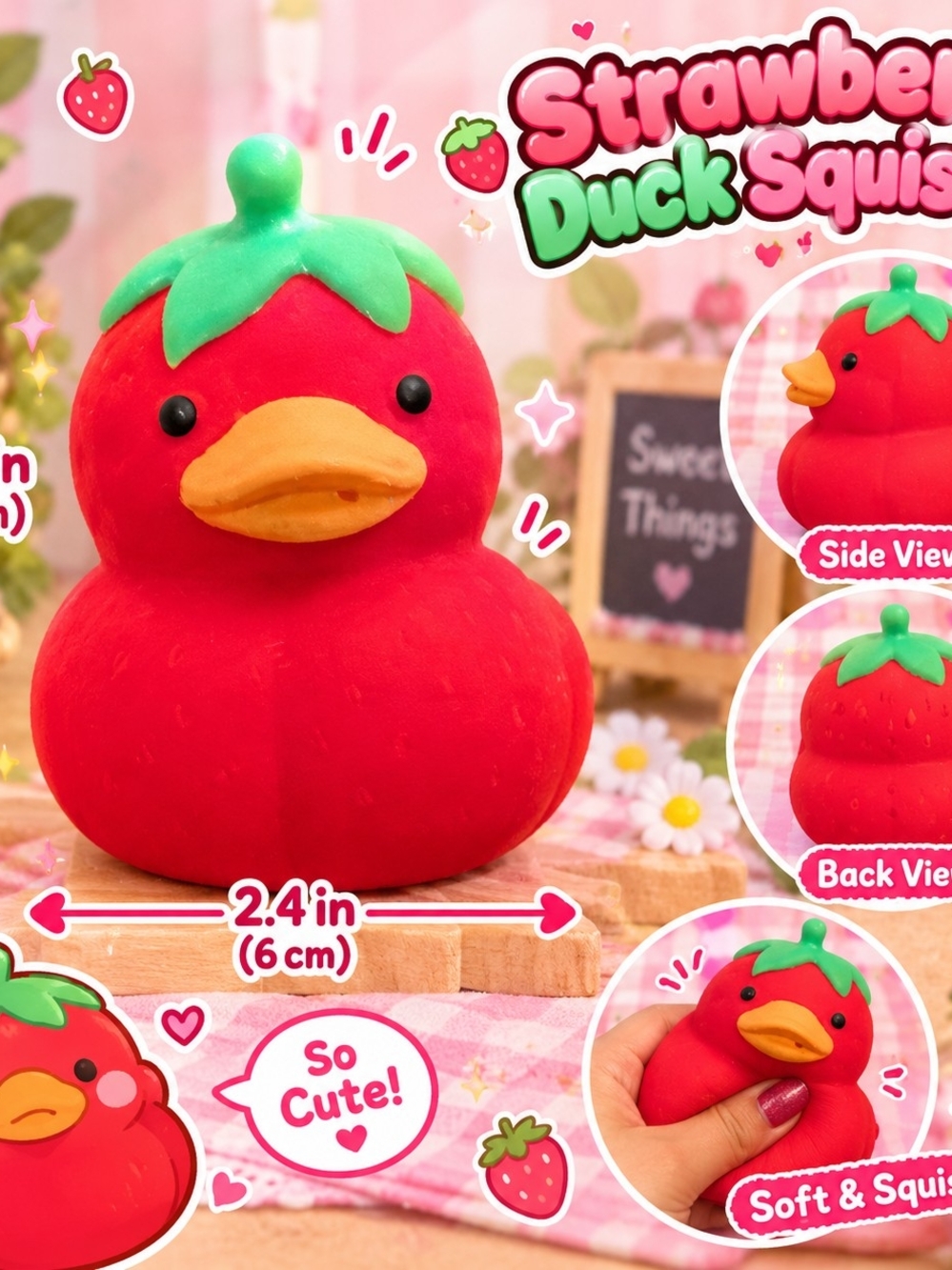 Strawberry Duck Squishy Toy - Red